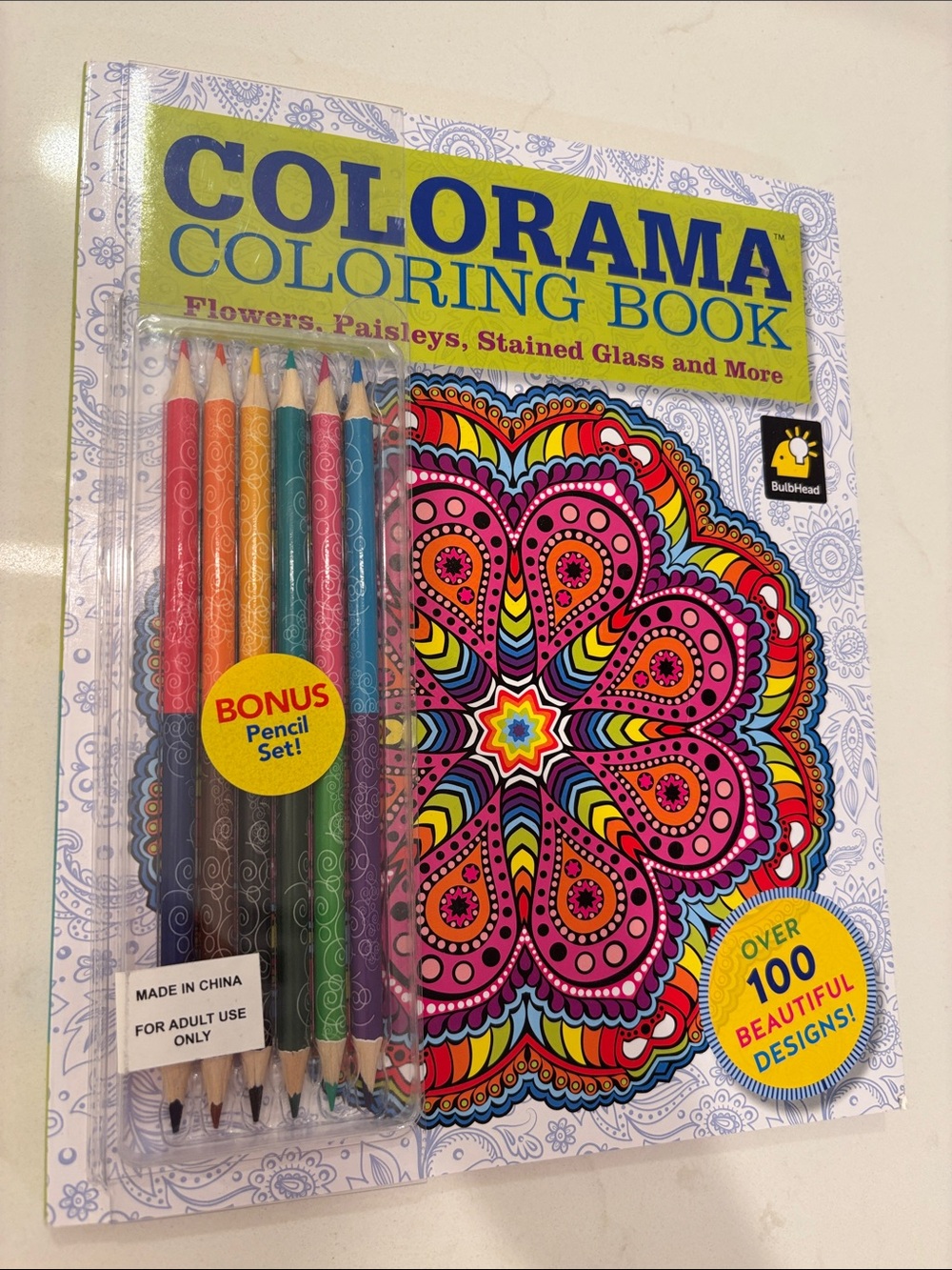 Adult Coloring Book with 12 Colored Pencil Set Included anti-anxiety calming